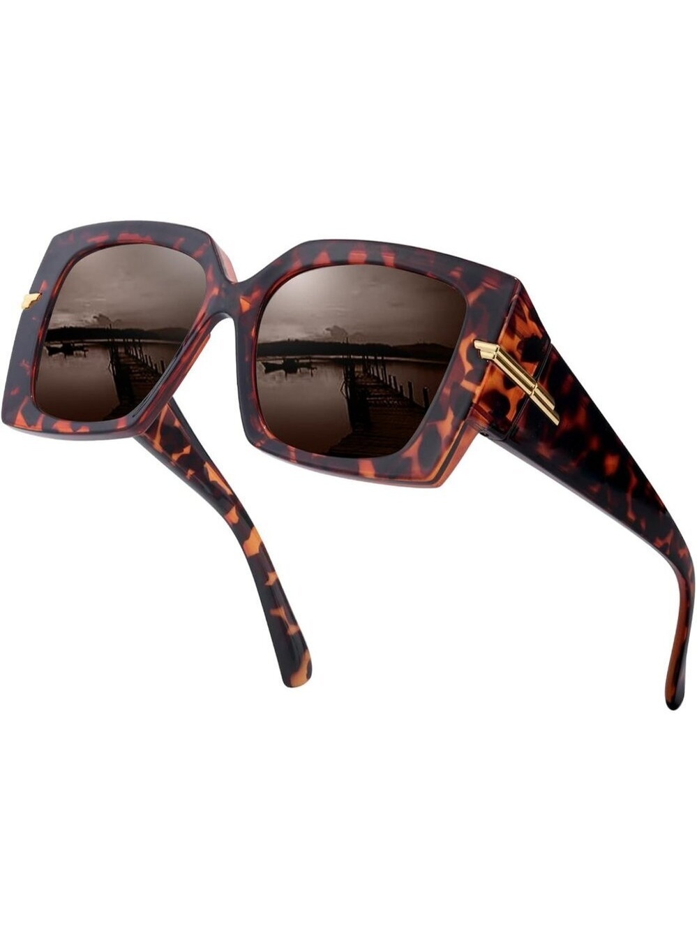 Women'sC02 Tortoise Brown Trendy Stylish Oversized Polarized Fit Over Sunglasses